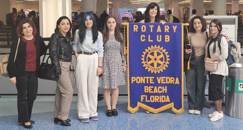 Jennifer Logue, president of the Rotary Club of Ponte Vedra Beach, welcomes the Armenian delegation at Jacksonville International Airport. (photo submitted)