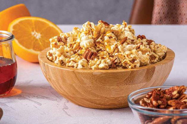 Old Fashioned Bourbon Maple Popcorn with Pecans