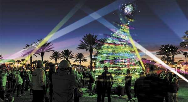 This concept image of a DTC tree in a light show was part of a preliminary proposal made by Deck the Chairs Director Kurtis Loftus to the Jacksonville Beach City Council. (photo submitted)