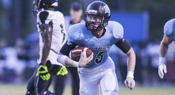 Ponte Vedra’s Jacob Reeves returns an interception for a score against Arlington Country Day during preseason action. (photo by David Rosenblum)