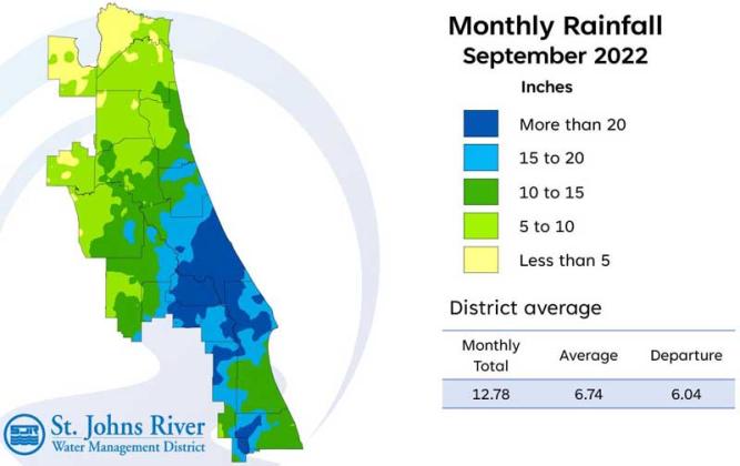 This map illustrates rainfall conditions in September across the St. Johns River Water Management District. (graphic submitted)