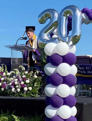 Fletcher High School Class of 2020 Valedictorian Gabe Pfaffman delivers his speech to the graduating class during the graduation ceremony Monday. (photo by Ellen Glasser)