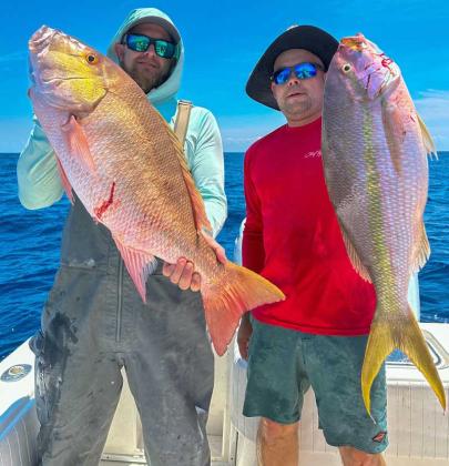 Ryan Flowers and Capt. Chris Shultz doubled on a great Memorial Day snapper. (photo submitted)