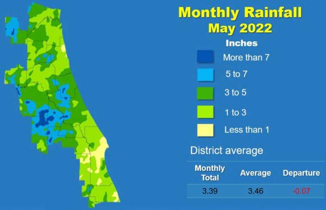 This map illustrates rainfall conditions in May across the St. Johns River Water Management District. (graphic submitted)