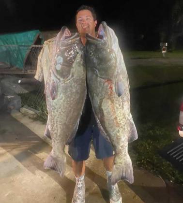 Joe Von Thron with a couple of stud grouper. Check out his YouTube for the video of the catch on his page JoeVT Fishing. (photo submitted)