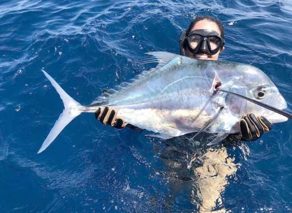 Beaches local Lauren Ingalls speared her first African pompano while free diving off Mayport last week. (photo submitted)