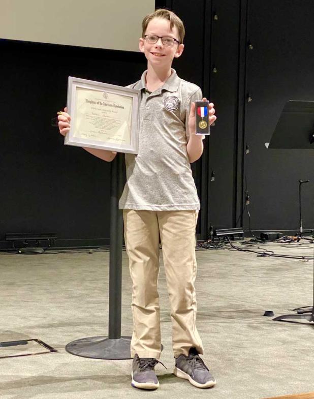 Beaches Chapel fifth-grader Holtsman Andreu was awarded the DAR award. (photo submitted)