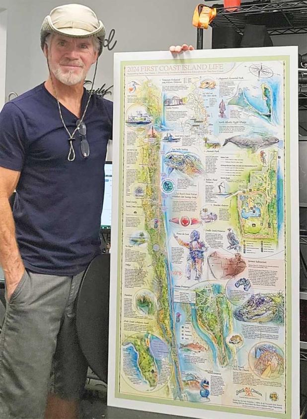 Kurtis Loftus displays the First Coast Island Life map.
