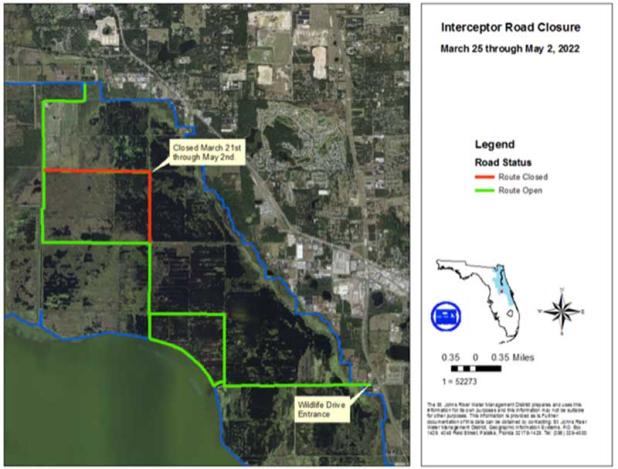 This map illustrates road closures at Lake Apopka North Shore. Cyclists and wildlife drive visitors will be affected by the closures. (graphic submitted)