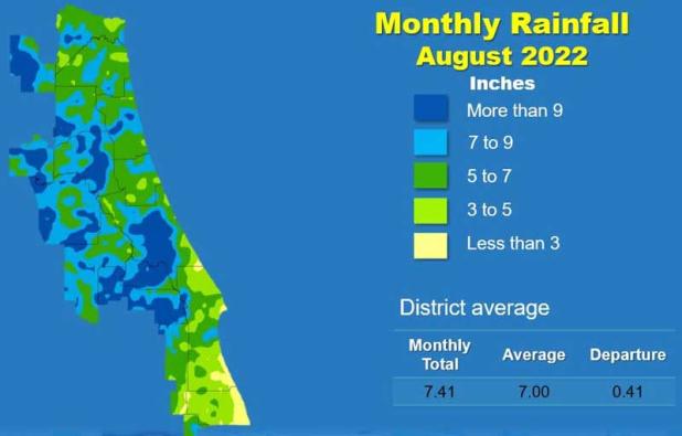 This map illustrates rainfall conditions in August across the St. Johns River Water Management District. (graphic submitted)