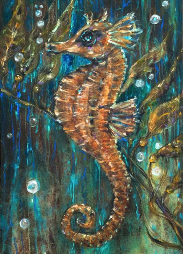 “Seahorse and Kelp” by Linda Olsen. Her exhibit, “By the Sea,” is open at 716 Ocean Blvd., in Atlantic Beach. (photo submitted)
