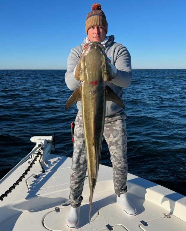 Capt. Matt Chipperfield of Chips Coastal Charters made it out to Guana for a few hours and stuck a cobia on the nearshore wrecks. (photo submitted)