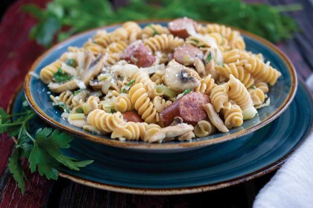 Rotini with sausage and mushrooms