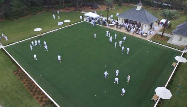 An aerial view shows the Plantation croquet court with members playing in their “whites” on Tuesday. (photo submitted)