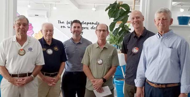 Shown are, from left, Bob Hicks, Don Schoolmeesters (sponsor), Chad Yarkie, Mark Grubb, Jim Hanson (sponsor) and Tim Jenkins (presiding officer of installation). (photo submitted)