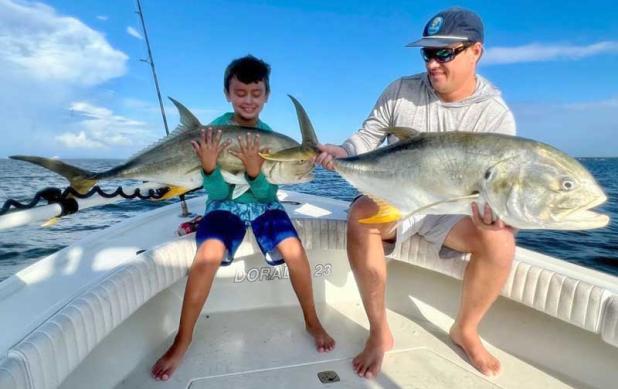 Javier and Javi Fabrega with a couple of jack crevalle that would make any angler’s arms sore. (photo submitted)