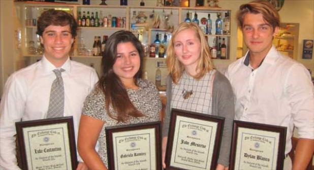 The Exchange Club of Jacksonville Beaches’ annual Student of the Month Award program selected two seniors each from Fletcher High School and Ponte Vedra High School as the March Students of the Month. Shown are (from left) Luke Costantino and Gabriela Ramirez of PVHS, and Jade Meserve and Dylan Blanco of FHS. (photo submitted)