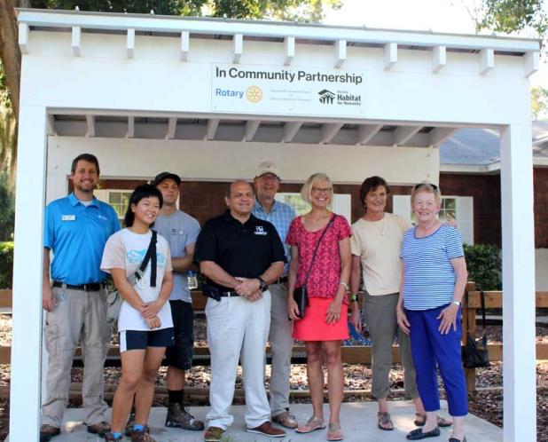 Community members gather under a new covered structure built at Jordan Park Community Center. (photo submitted)