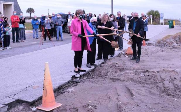 Pictured breaking ground for the new Rev. John Hibbard Youth House are, from left, Lisa Hibbard, Marianne Hibbard, Brandy Hibbard, Adrianne Hibbard and Jody Hibbard. (photo submitted)