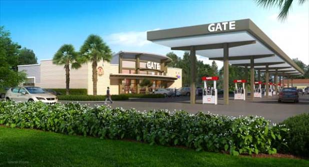 A depiction of the front of the Gate Station proposed for Atlantic Beach. Gate President John Peyton said that opponents to the project have been showing pictures of an interstate Gate station, depicting a more intensive use than is planned for Atlantic Beach. (graphic submitted)