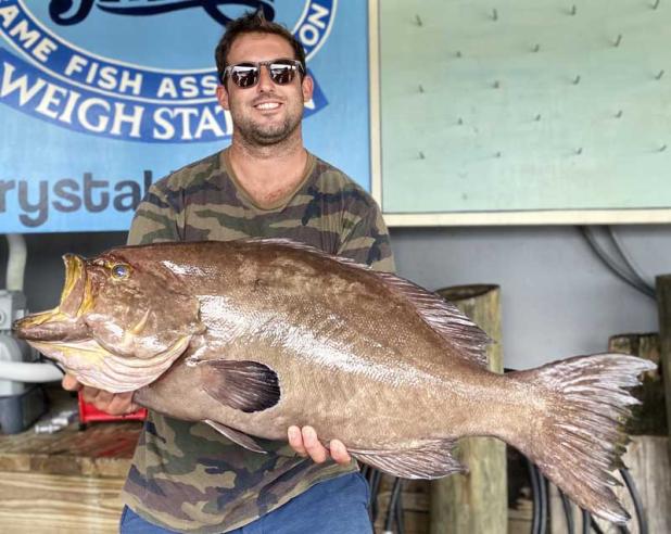Justin Quintal with the pending IGFA World Record Yellowmouth Grouper caught June 25 out of Mayport on the Southern Cross 3. (photo submitted)