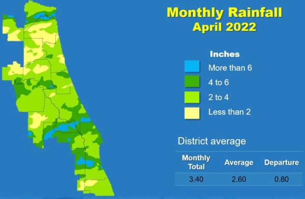 This map illustrates rainfall conditions in April across the St. Johns River Water Management District. (graphic submitted)
