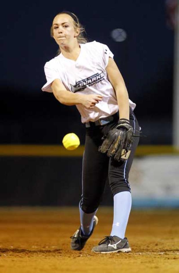 Ponte Vedra High freshman pitcher Michelle Holder delivers to the plate against Fletcher High March 4. The right-hander scattered seven hits over seven innings as the Sharks earned a 7-2 victory and Holder improved to 8-0. (photo by Rob DeAngelo)