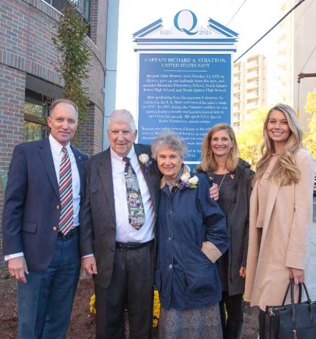 Atlantic Beach resident Richard Stratton, second from left, is honored in his hometown of Quincy, Mass., recently. The veteran and former POW is joined by, from left, his son, Patrick; wife, Alice; daughter in-law, Dawn; and granddaughter Amanda.