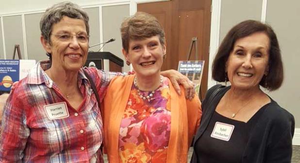 Shown with retiring Library Director Barbara Gubbin, center, is former Neptune Beach Mayor Harriet Pruette, left, and Library board member Sybil Ansbacher. (photo submitted)