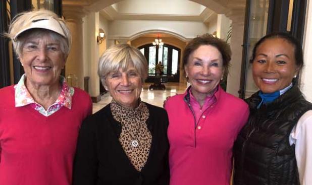 (From left) PLGA Member-Member flight one winners Chris Nichols and Gretchen Calvert, flanked by runners-up Judy Biddle and Chi Daniels. (photo submitted)