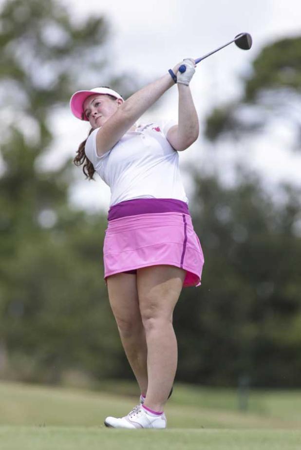 Sadie Butler of Marsh Landing watches a tee shot during the final round. (photo by David Rosenblum)
