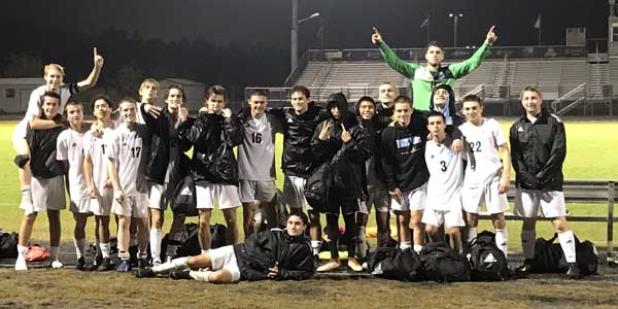 The Ponte Vedra High School boys soccer team celebrates after a win against Creekside. (photo submitted)