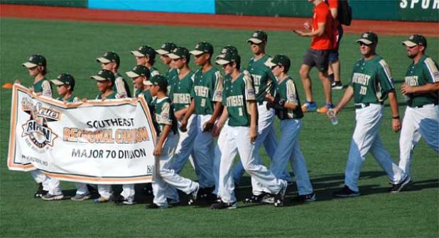 Atlantic Beach Suns players walk out on the field prior to a game during the Cal Ripken World Series. (photo submitted)