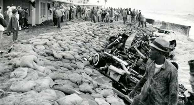 Jacksonville Beach as it appears from erosion in 1962. Today's Jacksonville Beach is an engineer-designed and maintained beach.