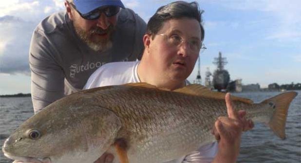 Rob Chapman of Outdoors 360, along with Tom Dickey, fished with Capt. Steve Crowder in Mayport to land Tom’s first ever fish, a beautiful red drum. (photo submitted)