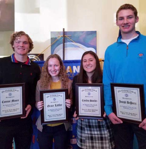 Conner Moore, Grace Littler, Carolina Sanchez and Joseph DePorre were recipients of The Exchange Club of Jacksonville Beaches Student of the Month Award. (photo submitted)