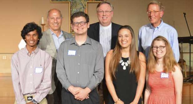 Pictured, front row from left: Raymond Ramdass, Guy Maltese Jr., Madison Lee and Molly Shillig. Back row from left: Gabe Bove, Christ Church Foundation president; the Reverend Rick Westbury, Rector Church; and Tem Fitch, foundation scholarship chair. (photo submitted)