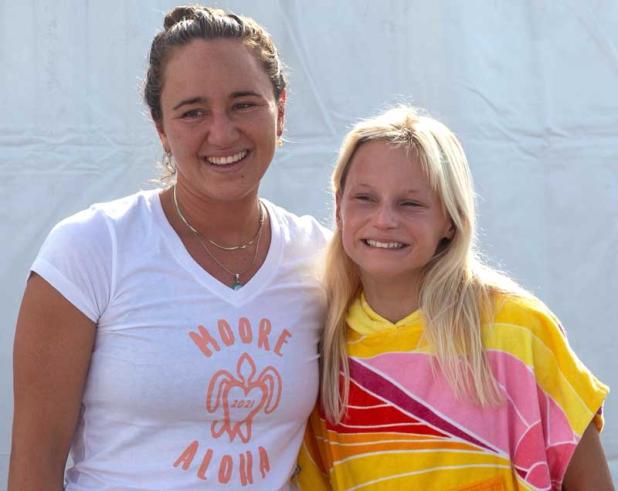 Olympic Gold Medalist Carissa Moore and Annie Adams at the Super Girl Surf Pro. (photo submitted)