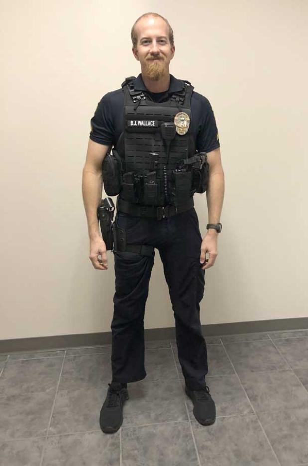 Jacksonville Beach  Police Officer Brian Wallace wears one of the new uniform vests. (photo submitted)