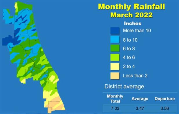 This map illustrates rainfall conditions in March across the St. Johns River Water Management District. (graphic submitted)