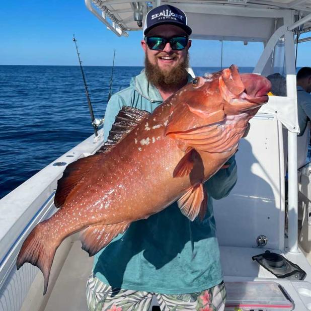 The best birthday present Capt. Chris Shultz could ask for – a great grouper bite to end 2021. (photo submitted)